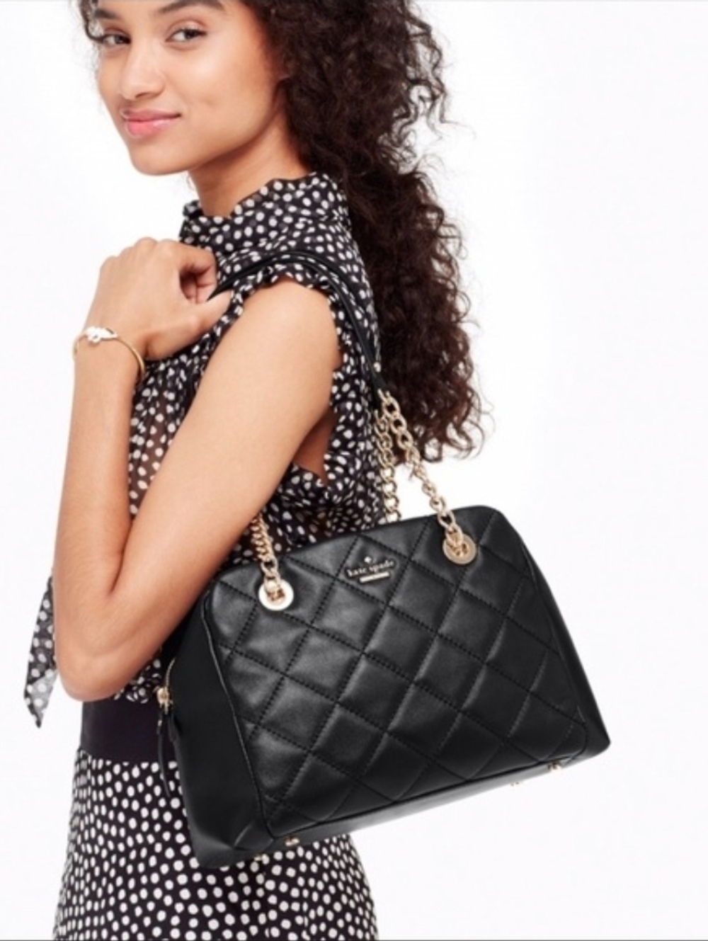 Kate Spade Emerson Place Allis Quilted Leather Shoulder Bag with Gold Chain